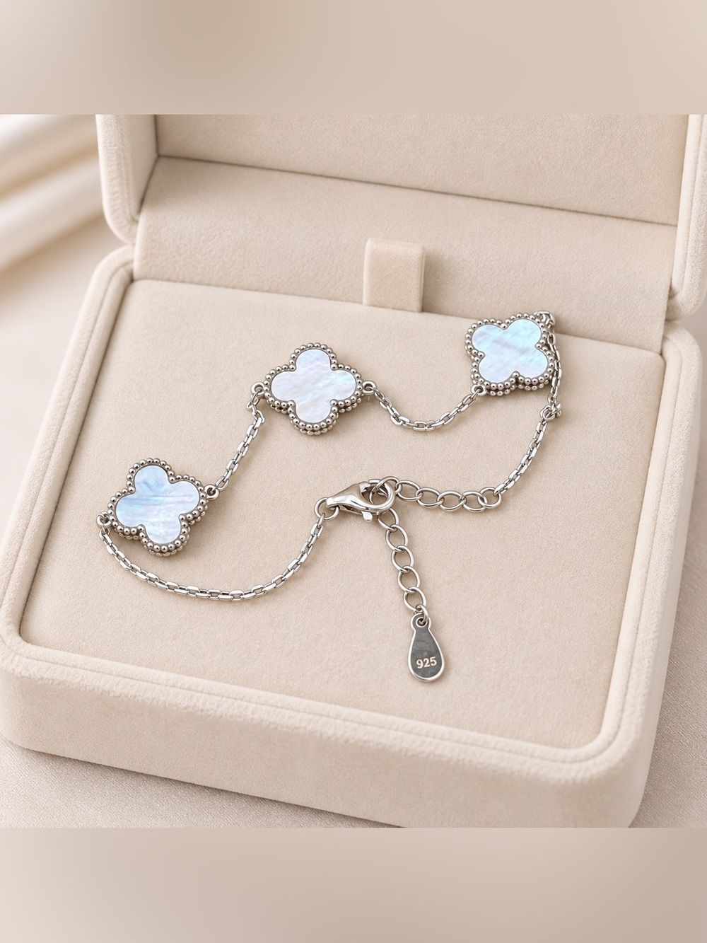 Sterling silver white clover bracelet